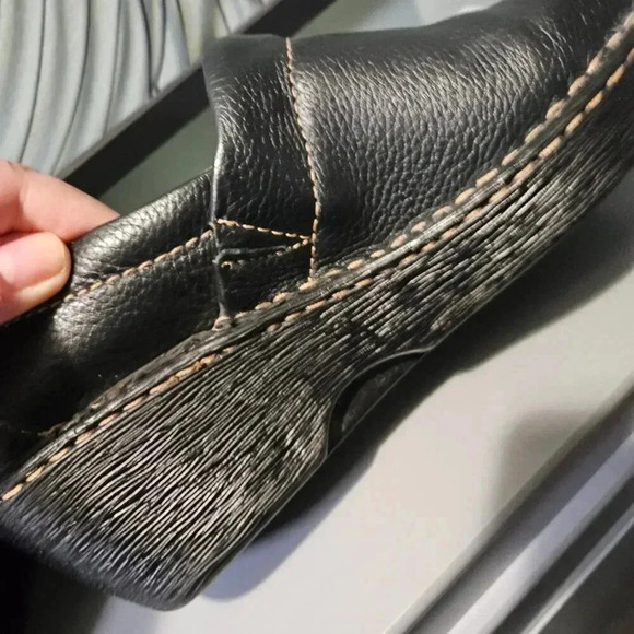 Born  Shoes | Paddock Pebble Black Leather Wedge Clogs Shoes - Picture 14 of 16